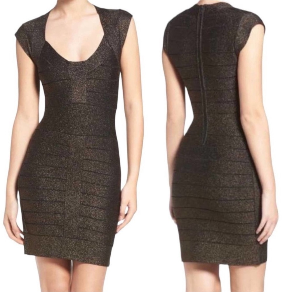 French Connection Bandage Dress Black Gold US 6